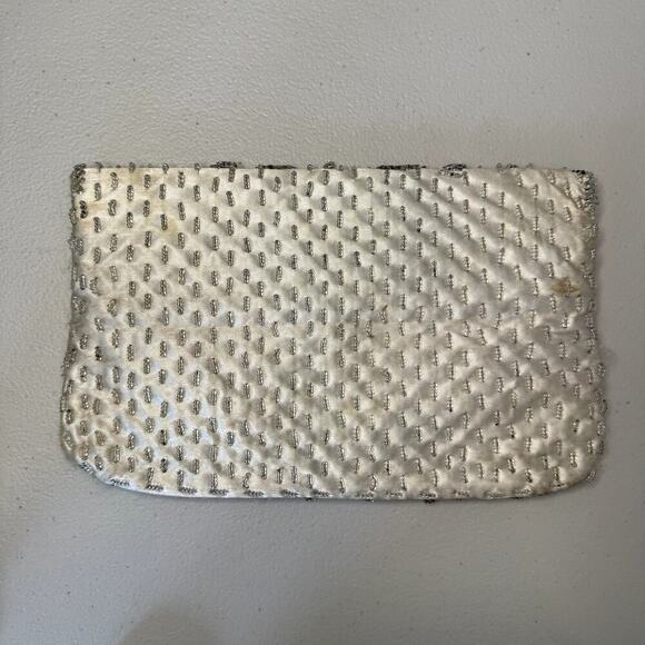 Vintage Silk Beaded Clutch Ivory White - Picture 4 of 6